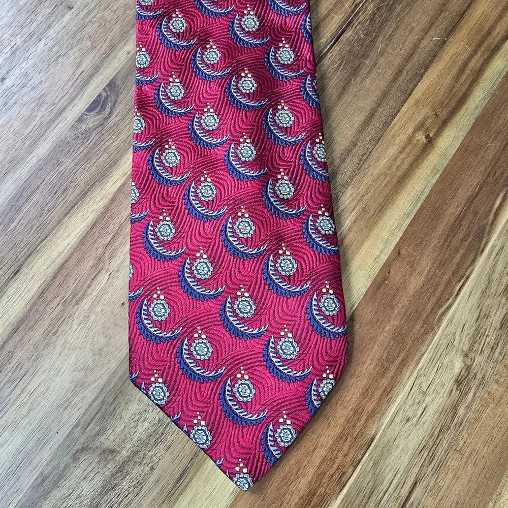 Jos. A. Bank Repp Silk Neck Tie Mens Red Swirl Medallion Signature Italy Work